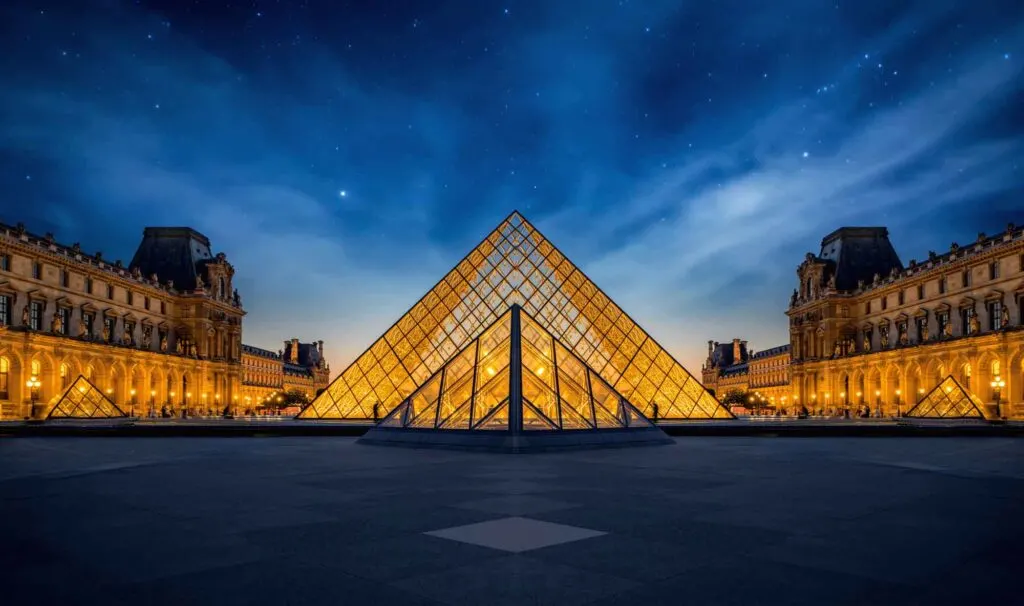 Louvre Museum Pyramid at night