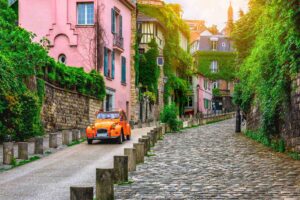Romantic street in Montmartre Paris