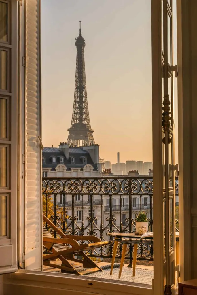 Balcony view of Eiffel Tower in Paris
