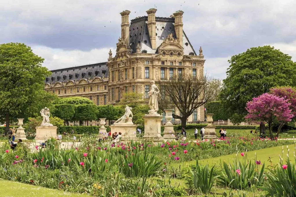 Tuileries garden near the Louvre Museum at springtime