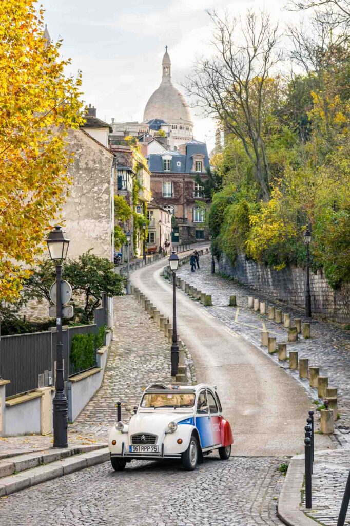 Citroen 2CV driving in Montmartre, Paris