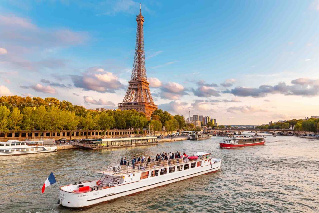Scenic view of Eiffel Tower from Seine River Cruise