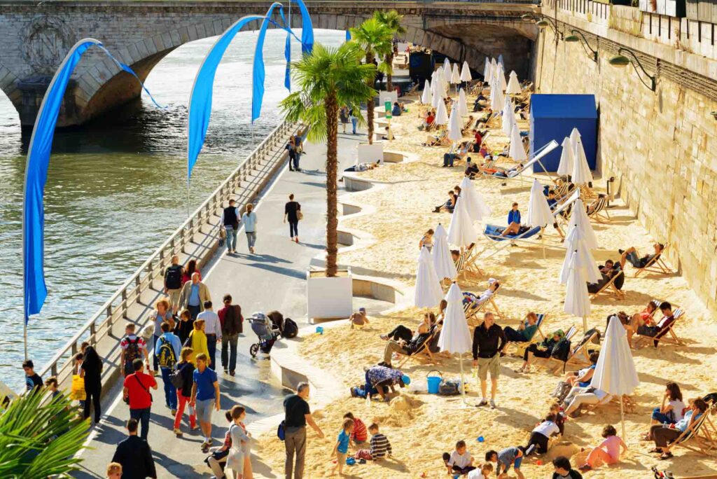The public beach on the banks of the River Seine in Paris