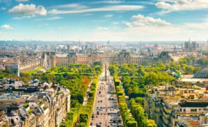 View on Avenue des Champs Elysees from Arc de Triomphe in Paris
