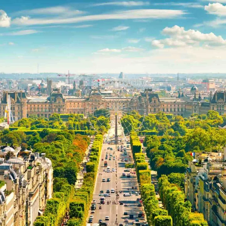 View on Avenue des Champs Elysees from Arc de Triomphe in Paris