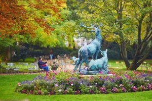 Beautiful fall day in Luxembourg garden, Paris