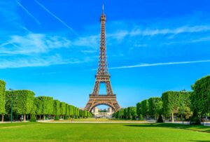 Iconic Eiffel Tower views from Champ de Mars in Paris