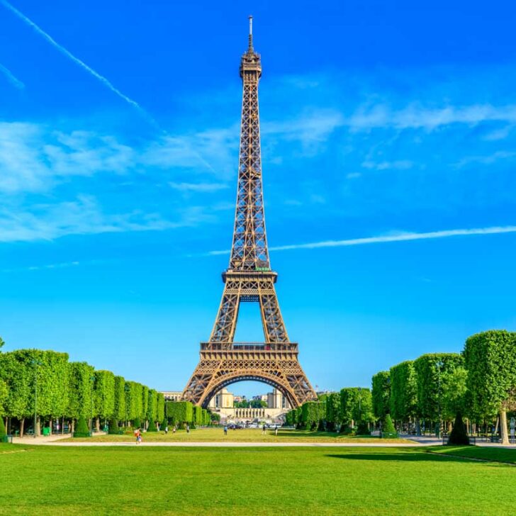 Iconic Eiffel Tower views from Champ de Mars in Paris
