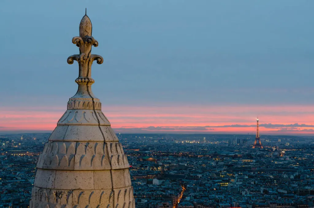 Scenic view of Eiffel Tower from Sacre Cœur Dome in Paris