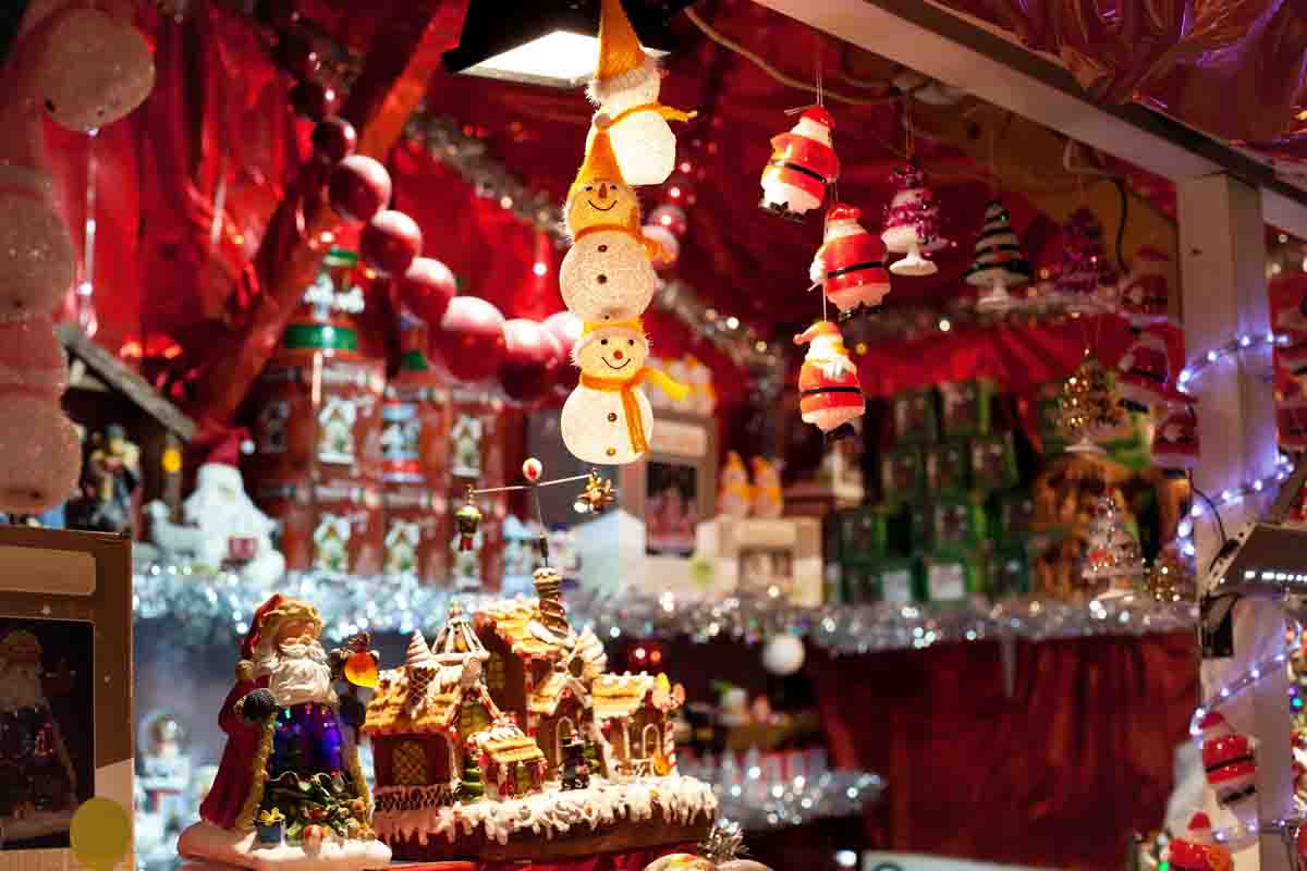 Christmas Decors on Display in a Parisian Christmas Market