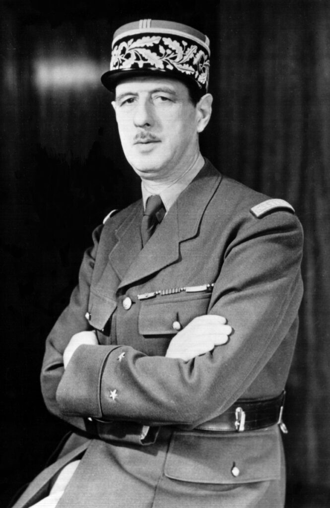 Black and white portrait of Gen. Charles de Gaulle