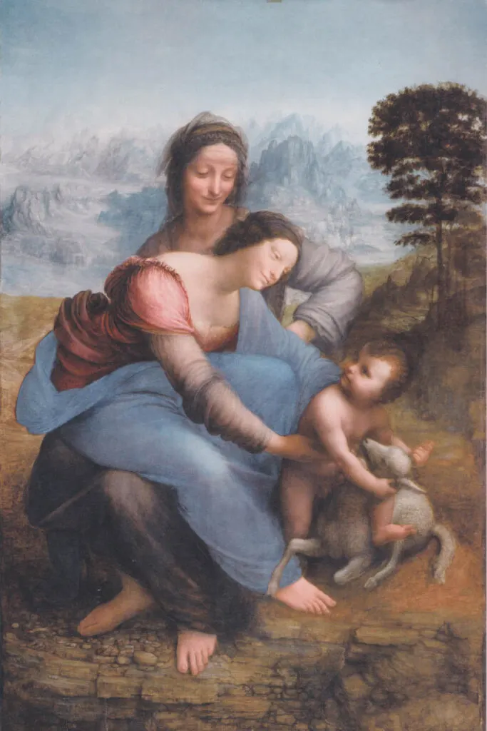 The Virgin and Child with Saint Anne is another famous work by Leonardo Da Vinci that can be seen in the Louvre