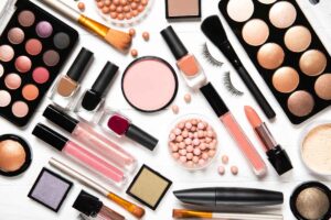 French makeup brands flatlay